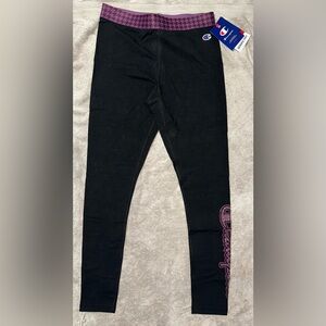 Champion Black Leggings with Purple Logo